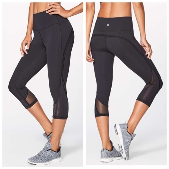 Lululemon Fresh Mesh Crop Leggings Black Women’s Size 4 19in Breathable Stretch - Picture 1 of 10
